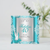 素晴らしい40 40th誕生日パーティーブルーティール（緑がかった色）靴 招待状 (スタンド正面)