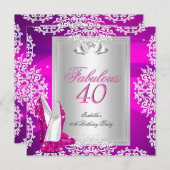 素晴らしい40 40th誕生日パーティーホットピンクシューズ2 招待状 (正面/裏面)