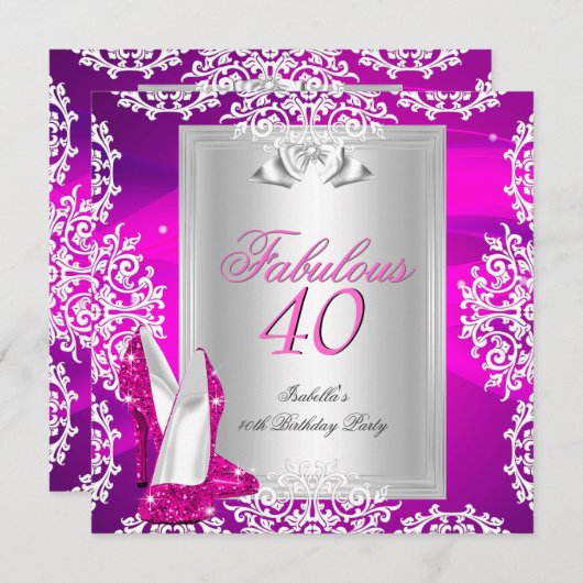 素晴らしい40 40th誕生日パーティーホットピンクシューズ2 招待状 (正面/裏面)