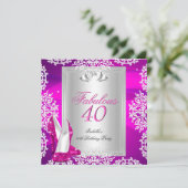 素晴らしい40 40th誕生日パーティーホットピンクシューズ2 招待状 (スタンド正面)