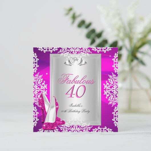 素晴らしい40 40th誕生日パーティーホットピンクシューズ2 招待状 (スタンド正面)