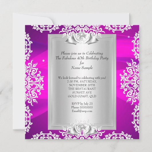 素晴らしい40 40th誕生日パーティーホットピンクシューズ2 招待状 (裏面)