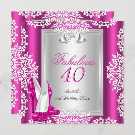 素晴らしい40 40th誕生日パーティーホットピンクシューズ 招待状 (正面/裏面)