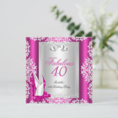 素晴らしい40 40th誕生日パーティーホットピンクシューズ 招待状 (スタンド正面)