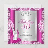 素晴らしい40 40th誕生日パーティーホットピンクシューズ 招待状 (正面)