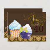 素晴らしい40th誕生日パーティーカップケーキ 招待状 (正面/裏面)