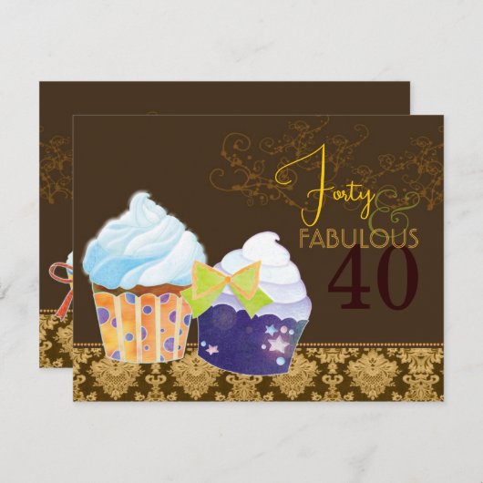 素晴らしい40th誕生日パーティーカップケーキ 招待状 (正面/裏面)