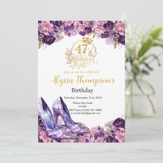 素晴らしい47パープルガール47モダン番目の誕生日 招待状 (スタンド正面)