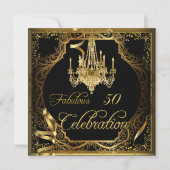 素晴らしい50お祝い金ゴールドブラックシャンデリア 招待状 (正面)