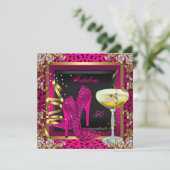 素晴らしい50さくらんぼピンクヒョウ誕生日 招待状 (スタンド正面)