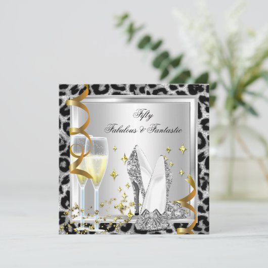 素晴らしい50とファンタスティックシルバーレオパード誕生日 招待状 (スタンド正面)