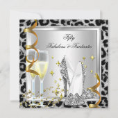 素晴らしい50とファンタスティックシルバーレオパード誕生日 招待状 (正面)