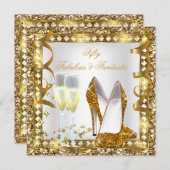 素晴らしい50とファンタスティックホワイト金ゴールドグラム誕生日 招待状 (正面/裏面)