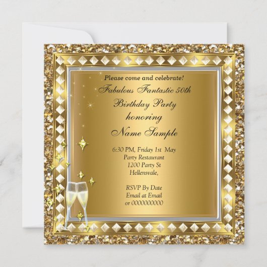 素晴らしい50とファンタスティック金ゴールドグラムシルバー誕生日 招待状 (裏面)