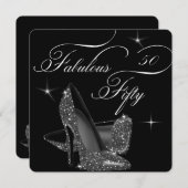素晴らしい50の50の白黒ハイヒール誕生日 招待状 (正面/裏面)