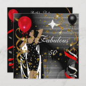 素晴らしい50の50誕生日パーティーブラックレッドスターズ3 招待状 (正面/裏面)