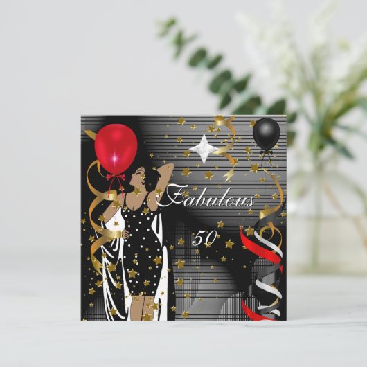 素晴らしい50の50誕生日パーティーブラックレッドスターズ3 招待状 (スタンド正面)