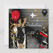 素晴らしい50の50誕生日パーティーブラックレッドスターズ3 招待状 (正面)
