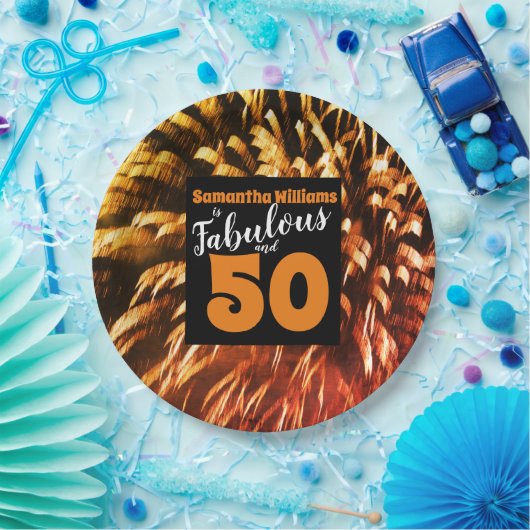 素晴らしい50のGroovy花火オレンジ ペーパープレート (パーティー)