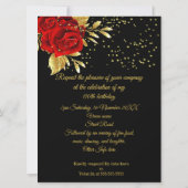 素晴らしい50エキゾチック赤ローズブラックフローラ金ゴールド 招待状 (裏面)
