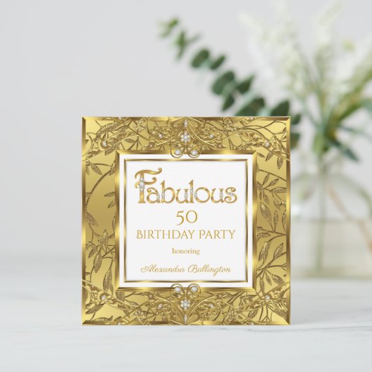 素晴らしい50エリートエレガント金ゴールド誕生日パーティー 招待状 (スタンド正面)