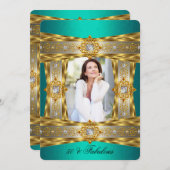 素晴らしい50エレガントダイヤモンドジェム金ゴールド玉の写真 招待状 (正面/裏面)