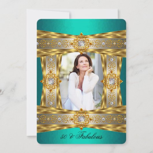 素晴らしい50エレガントダイヤモンドジェム金ゴールド玉の写真 招待状 (正面)