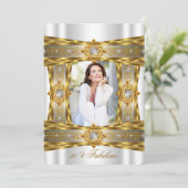 素晴らしい50エレガントダイヤモンドジェム金ゴールド白写真 招待状 (スタンド正面)