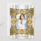 素晴らしい50エレガントダイヤモンドジェム金ゴールド白写真 招待状 (正面)