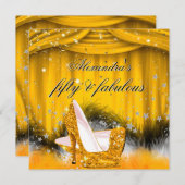 素晴らしい50オレンジの金ゴールドハイヒールフェザーパーティー 招待状 (正面/裏面)