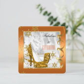 素晴らしい50オレンジ金ゴールドホワイトヒール誕生日パーティー 招待状 (スタンド正面)