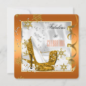 素晴らしい50オレンジ金ゴールドホワイトヒール誕生日パーティー 招待状 (正面)