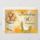 素晴らしい50クリーム金ゴールドイエローハイヒール誕生日 招待状 (正面)