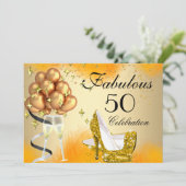 素晴らしい50クリーム金ゴールドイエローハイヒール誕生日 招待状 (スタンド正面)