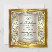素晴らしい50クリーム金ゴールドフローラダマスク誕生日 招待状 (正面)