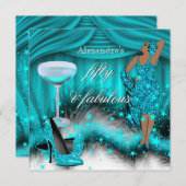 素晴らしい50グラマラスティール（緑がかった色）ブルーハイヒール誕生日 招待状 (正面/裏面)