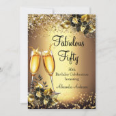 素晴らしい50グリッターブロンズ金ゴールドブラックシャンパン 招待状 (正面)