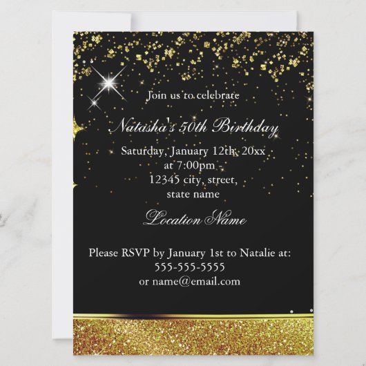素晴らしい50グリッター金ゴールドヒールグリジーグラムパーティー 招待状 (裏面)