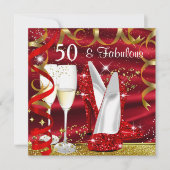 素晴らしい50グリッター金ゴールドレッドハイヒールパーティー 招待状 (正面)