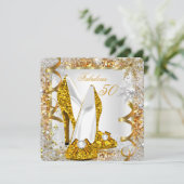 素晴らしい50グリッター金ゴールド誕生日パーティー 招待状 (スタンド正面)