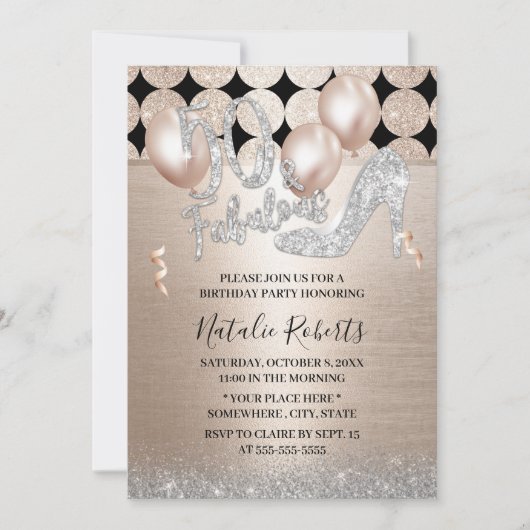 素晴らしい50コンテンポラリー金ゴールドハイヒール誕生日 招待状 (正面)