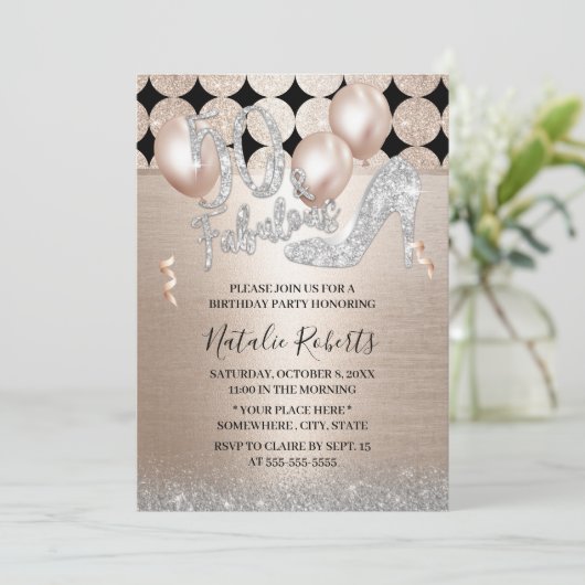 素晴らしい50コンテンポラリー金ゴールドハイヒール誕生日 招待状 (スタンド正面)