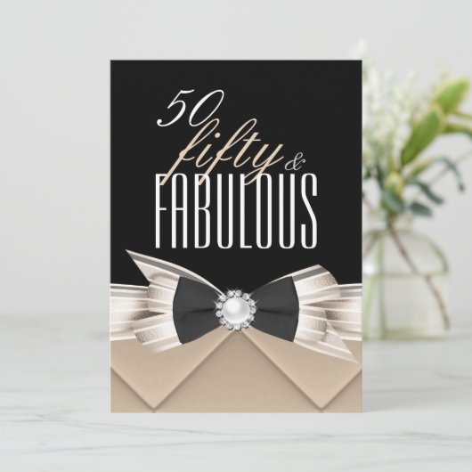 素晴らしい50コーヒーベージュブラック誕生日パーティー 招待状 (スタンド正面)