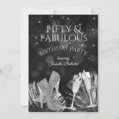素晴らしい50シャンパンバースデーパーティー白黒 招待状 (正面)