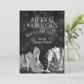素晴らしい50シャンパンバースデーパーティー白黒 招待状 (スタンド正面)