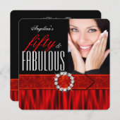 素晴らしい50シルクレッドブラックフォトバースデーパーティー 招待状 (正面/裏面)