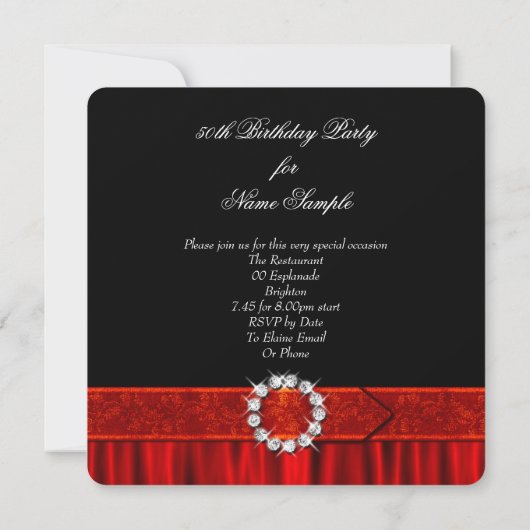 素晴らしい50シルクレッドブラックフォトバースデーパーティー 招待状 (裏面)