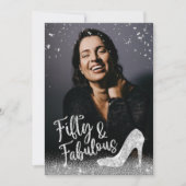 素晴らしい50シルバーグリッターあなたの写真を追加誕生日 招待状 (正面)