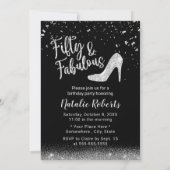 素晴らしい50シルバーグリッターあなたの写真を追加誕生日 招待状 (裏面)