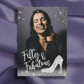 素晴らしい50シルバーグリッターあなたの写真を追加誕生日 招待状